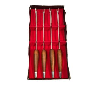 Ernest Sohn Fondue Forks Stainless Steel Teak Wood Set Of 4 MCM Mid Century NOS